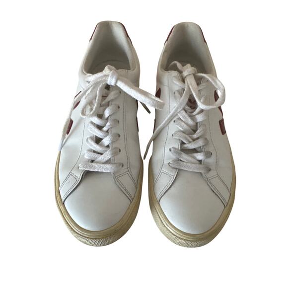 Veja Esplar White Red Leather Casual Shoes Sneakers Lace Up Women's US Size 7 - Picture 2 of 14